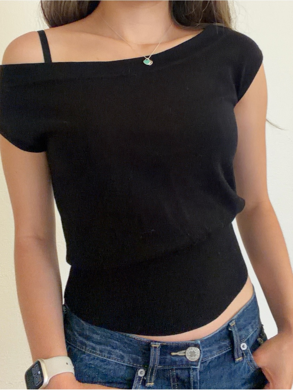 Edikted Black Off-Shoulder Ribbed Waist Top